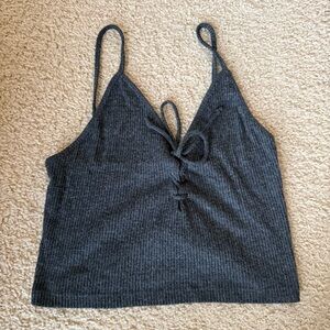 Gray Ribbed Cropped Tank